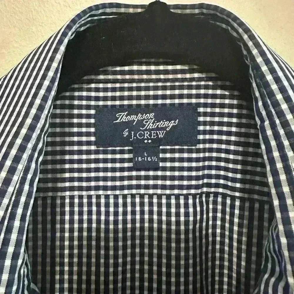 J. Crew 80's 2 Ply Thompson Shirtings Mens L 16-16.5 Blue Checkered Long Sleeve